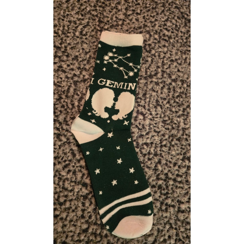 Gemini Zodiac Astrology Crew Fashion Socks Dark Green White Stars Constellation
